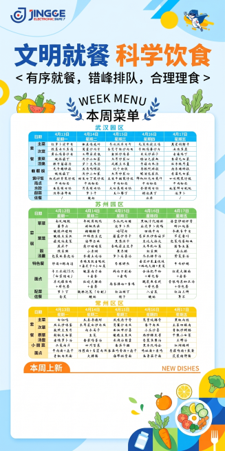 将这张企业周菜单海报改换成更有活力、更简约的风格，保留原海报所有文字信息和排版结构，整体色调更明亮活泼，设计简洁清爽，充满活力预览效果