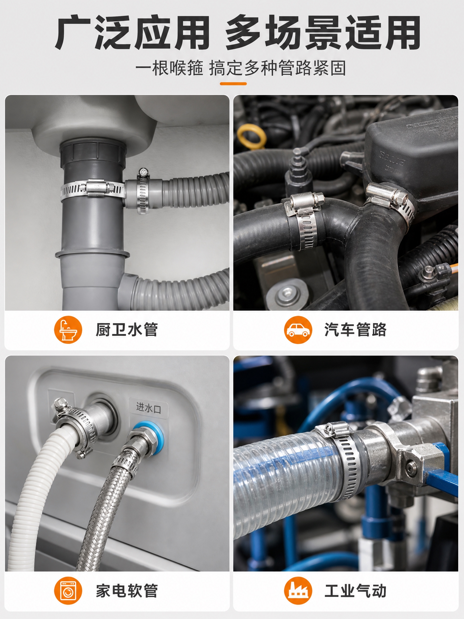 [商品] 使用【图6】【图8】304不锈钢喉箍；喉箍安装在管道… - 图片创意预览