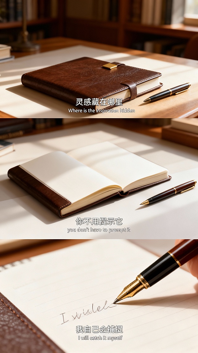 复古感与文艺感交织，皮影风光影投射于质朴书桌，重拟物风呈现真实质感，静谧中透出舒适氛围，实景感十足的书写瞬间，如印刷风般细腻入微。