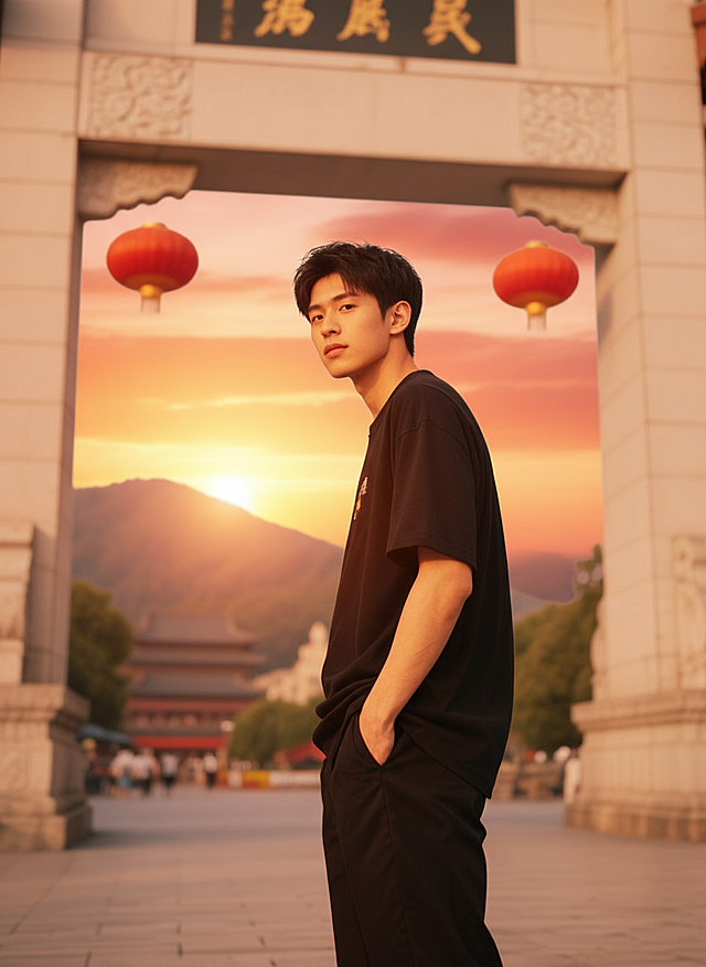 修改一下这张图，环境改成日出，自然的光线