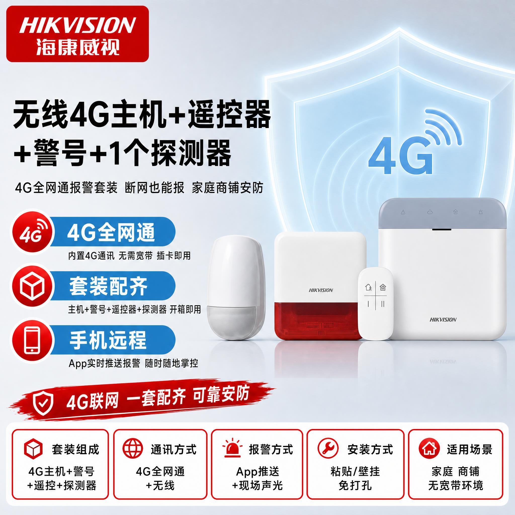 [主图-1] 无线4G主机+遥控器+警号+1个探测器 套装。使… - 图片创意预览