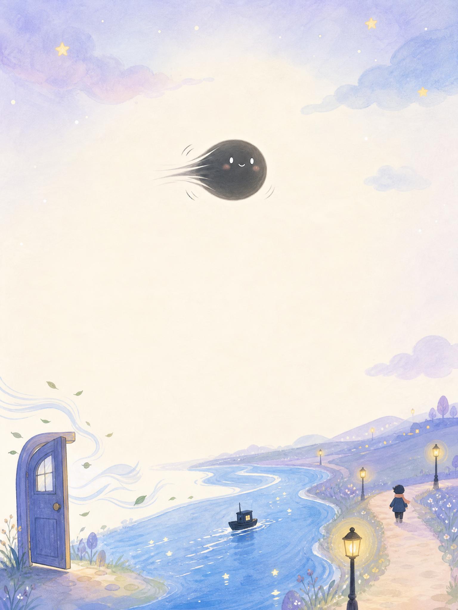 儿童作文集浅色背景插画，主题为'黑夜是一个弹性的黑点'。整体色… - 图片创意预览