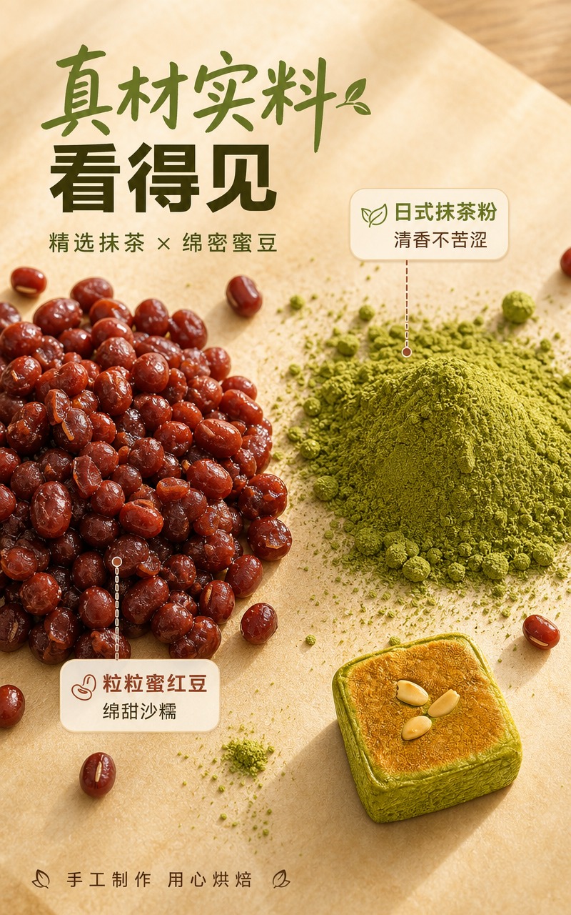 [商品] 使用【图1】抹茶红豆小方作右下角辅助展示；保留产品外… - 图片创意预览