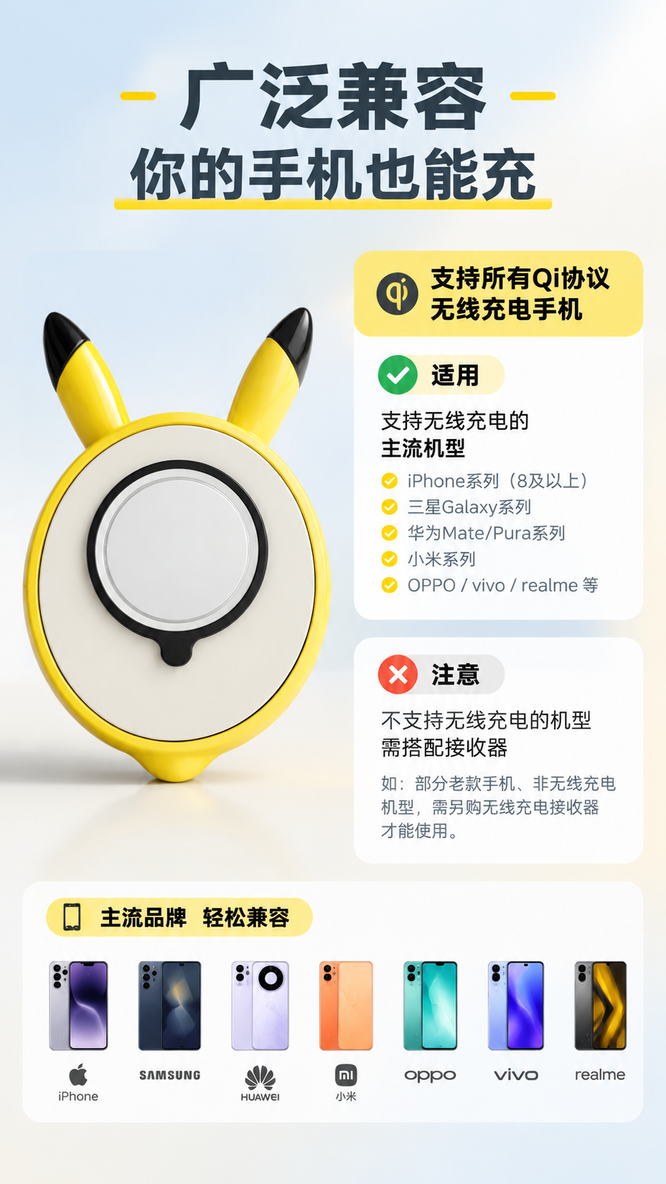 [商品] 使用【图1】萌趣双耳造型无线充电器正面图；严格保留产… - 图片创意预览