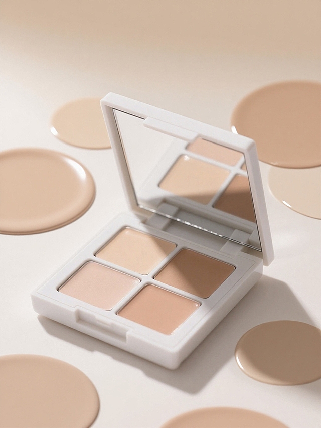 浅米色渐变背景，带有几个大块光滑、富有光泽的色圆形色块，不同色号，大小不一