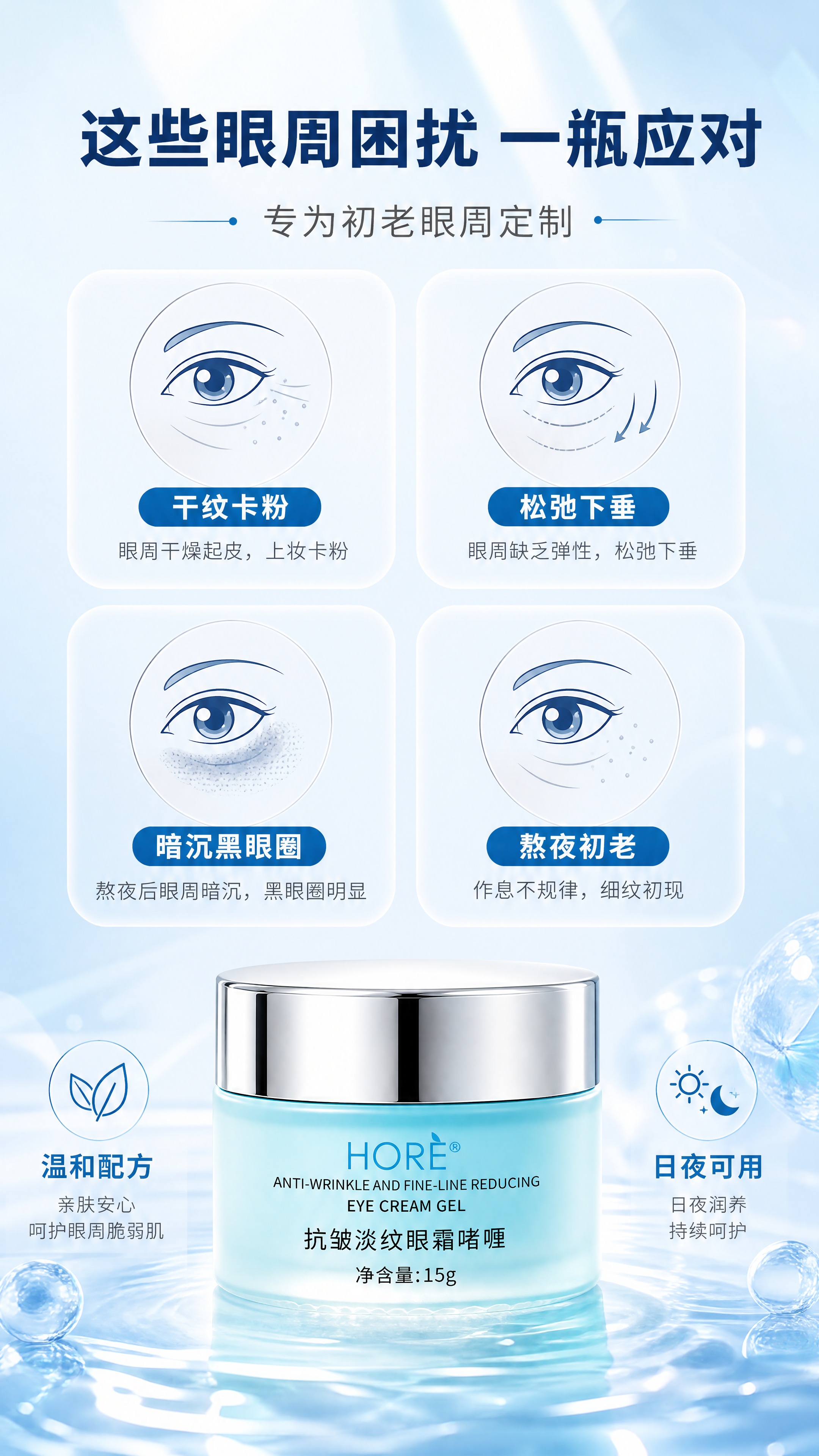 [商品] 使用【图1】HORE抗皱淡纹眼霜啫喱瓶身；保留HOR… - 图片创意预览
