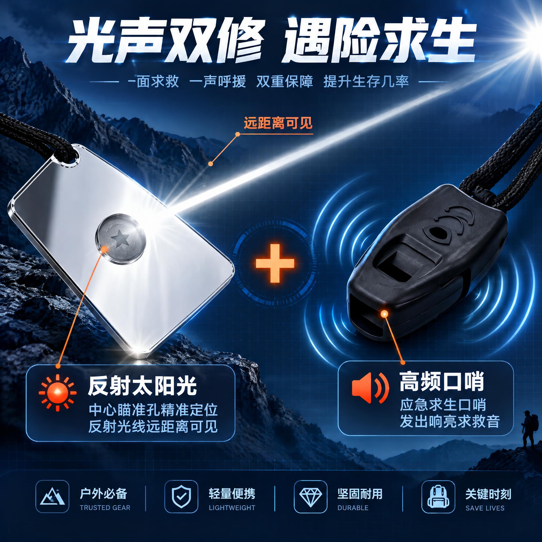 [商品] 使用【图1】【图3】户外信号镜与口哨；保留银色镜面星… - 图片创意预览