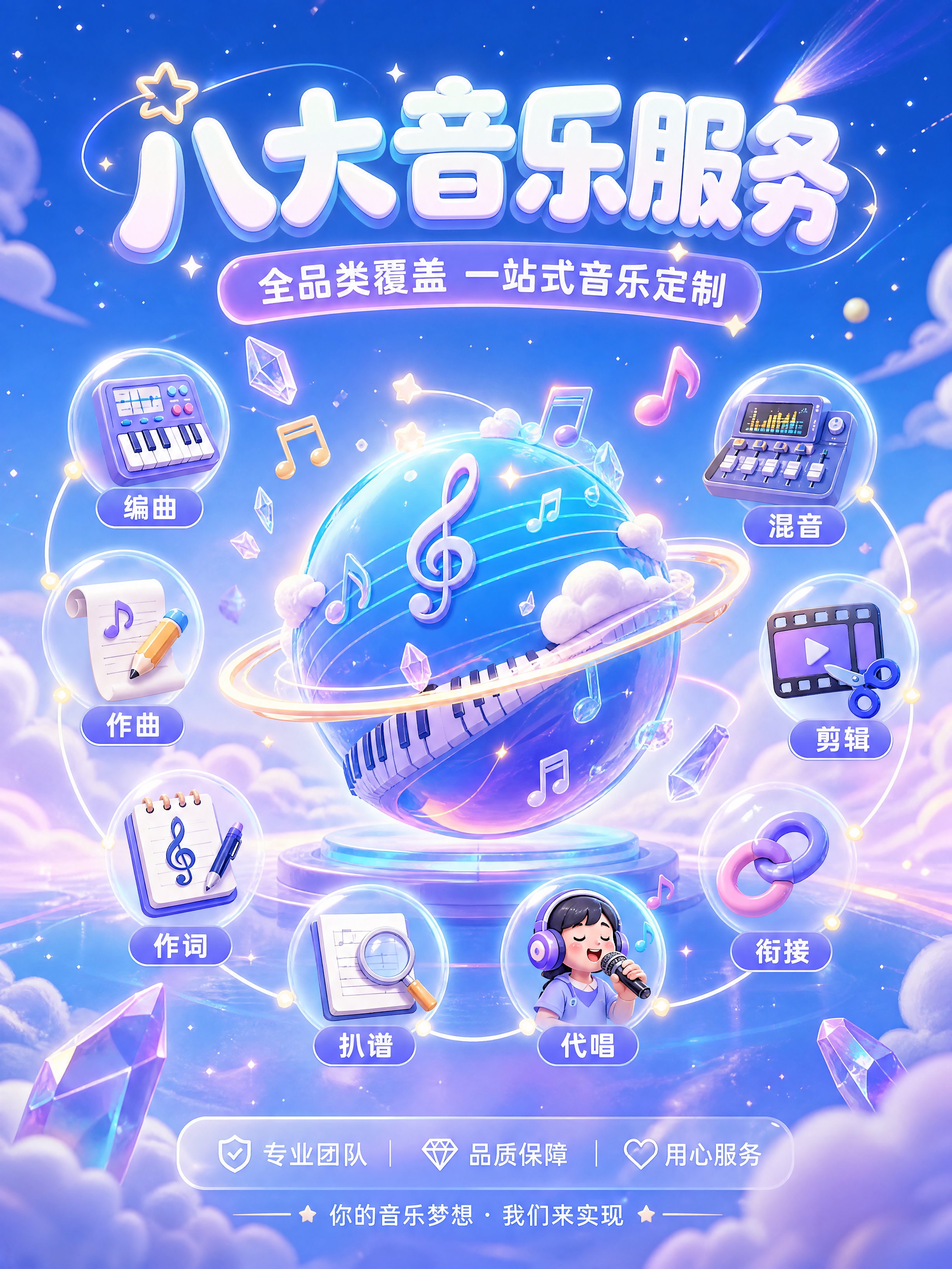 [商品] 使用【图1】音乐服务参考图，提取八大音乐服务品类（编… - 图片创意预览