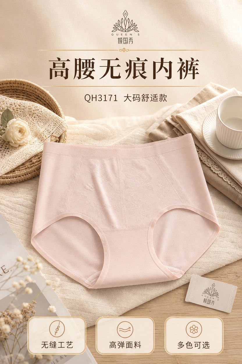 [商品] 使用【图1】的高腰无痕内裤；商品处理：保留高腰版型、… - 图片创意预览