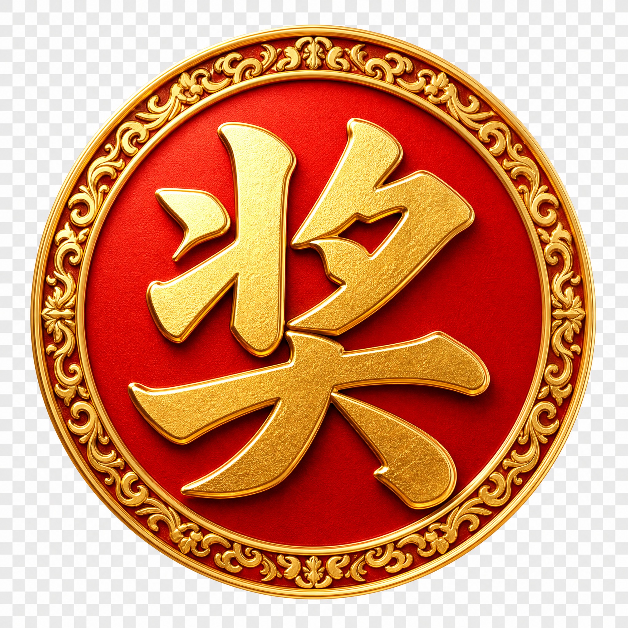 一个圆形的奖字牌，正红色底色，圆形中央有一个醒目的金色'奖'字… - 图片创意预览