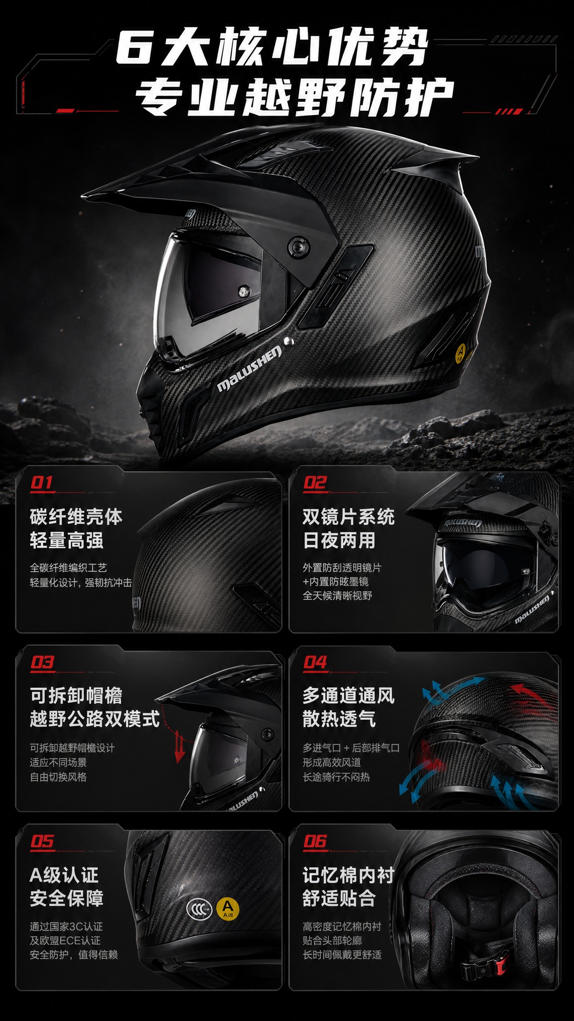 [商品] 使用【图1】malushen碳纤维拉力全盔，哑光黑色… - 图片创意预览