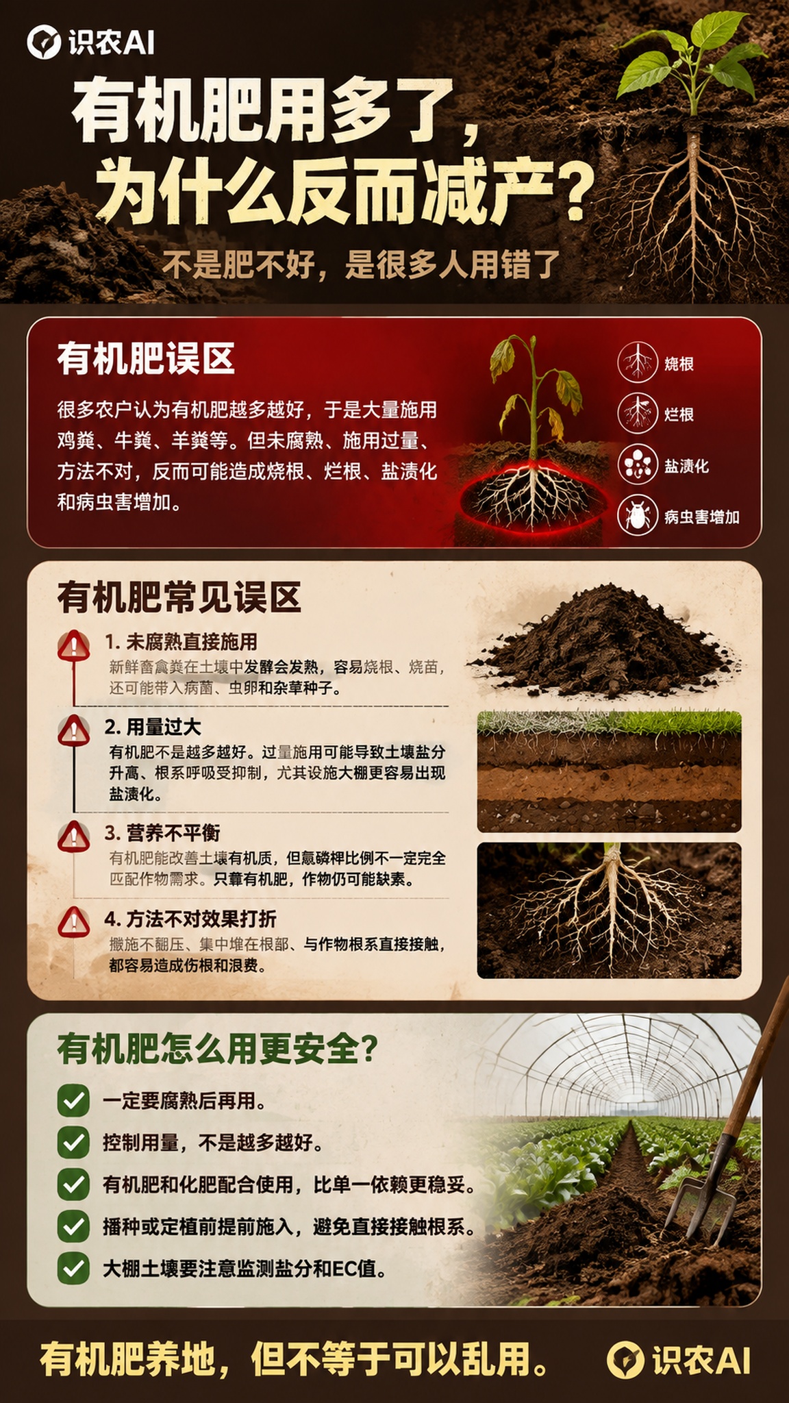 一张9:16竖版农业农技科普内容海报，深褐色土壤底色+有机肥质… - 图片创意预览