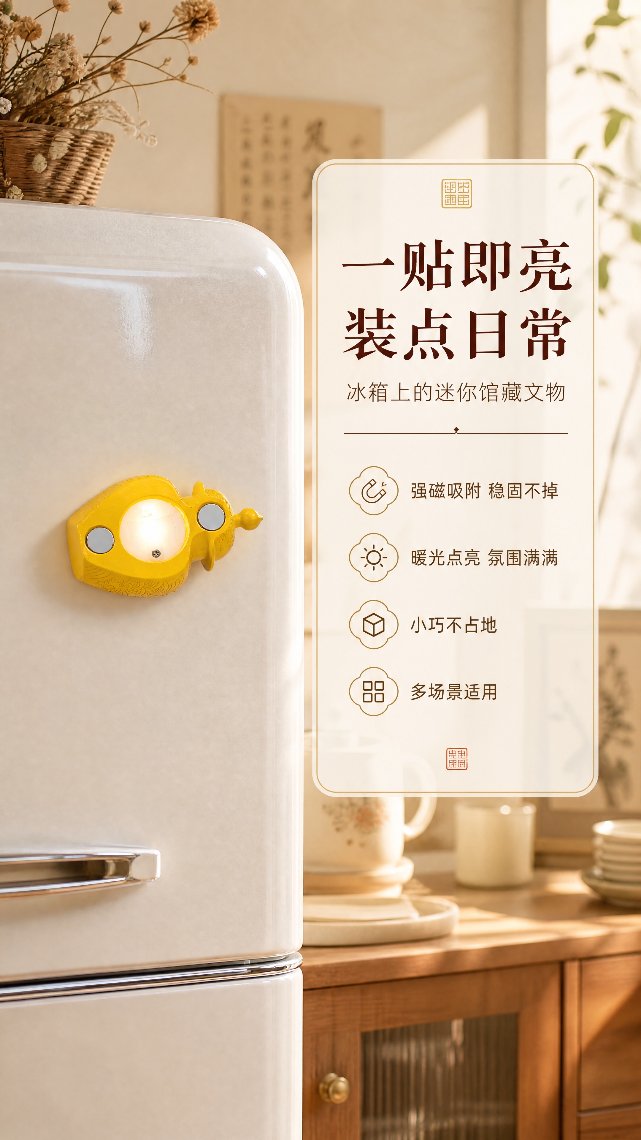 [商品] 使用【图1】黄釉罐亮灯冰箱贴；商品处理：保留黄色罐体… - 图片创意预览