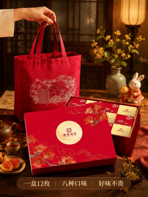 「图片1」，生成一套主图（5张），商品名称是融旅缘月·百味呈祥
 产品内容：广式单黄白莲蓉口味*2
广式椰蓉*2
广式流心奶黄月饼*2
广式海盐芝士流心月饼*1
广式茉莉芝心月饼*1
广式桂花龙井月饼预览效果