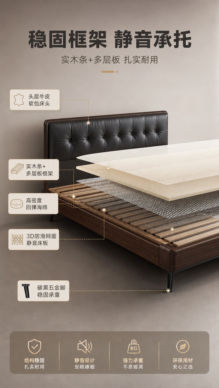 [商品] 使用【图1】意式轻奢头层牛皮软包实木床；保留床体结构… - 图片创意预览