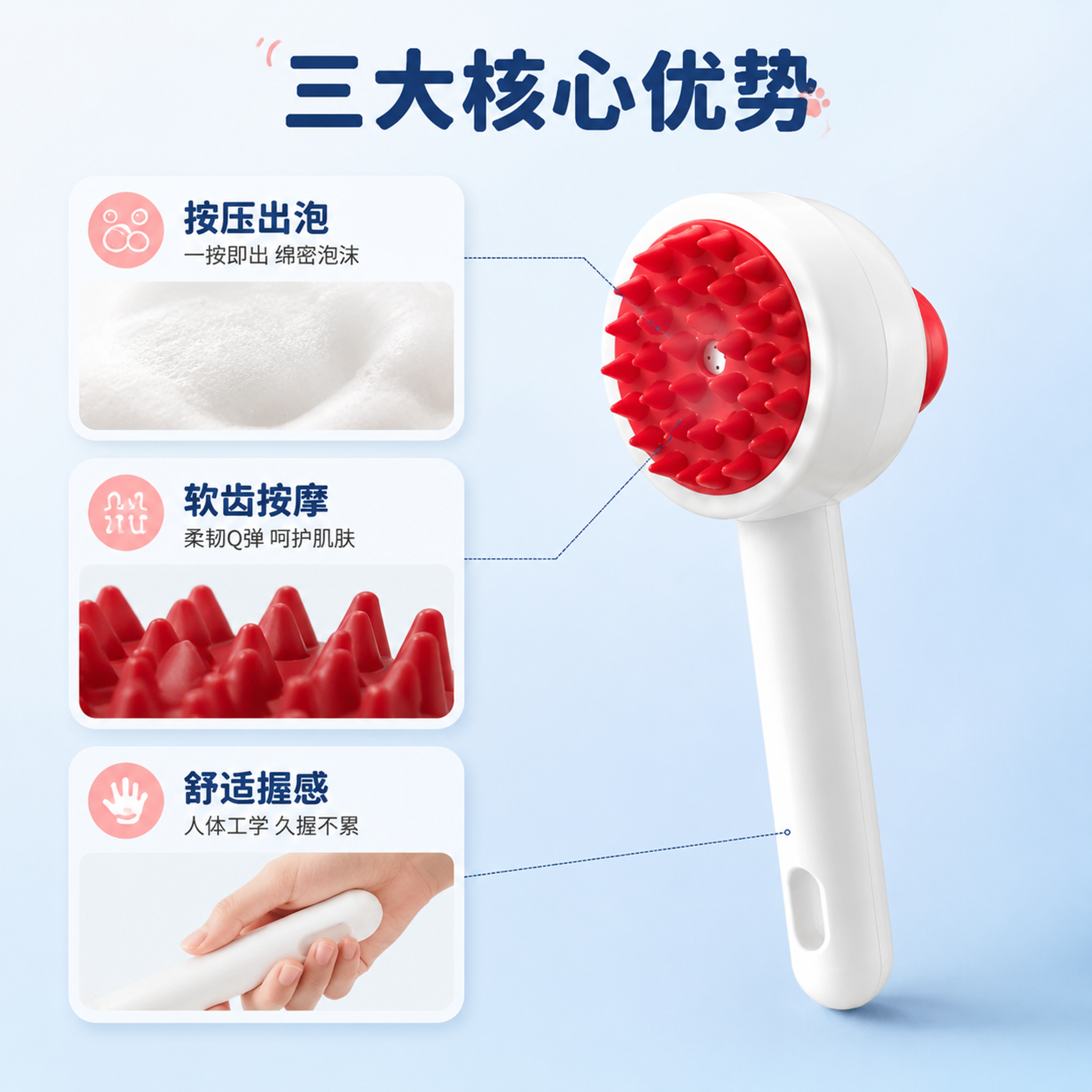 [主图-2] 宠物洗澡刷核心卖点功能图，卖点导图书写。 [氛围… - 图片创意预览