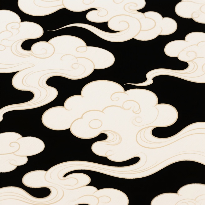 中国传统水墨风格的古风祥云素材，以柔和的米黄色线条勾勒出飘逸灵动的云纹，线条流畅自然、粗细渐变富有韵律感，整体呈现出轻盈、舒展、仙气缭绕的氛围，背景为纯净的白色，云纹分布疏密有致，具有古典雅致的东方美学韵味，适合作为古风设计的装饰元素。预览效果