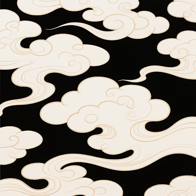 中国传统水墨风格的古风祥云素材，以柔和的米黄色线条勾勒出飘逸灵动的云纹，线条流畅自然、粗细渐变富有韵律感，整体呈现出轻盈、舒展、仙气缭绕的氛围，背景为纯净的白色，云纹分布疏密有致，具有古典雅致的东方美学韵味，适合作为古风设计的装饰元素。