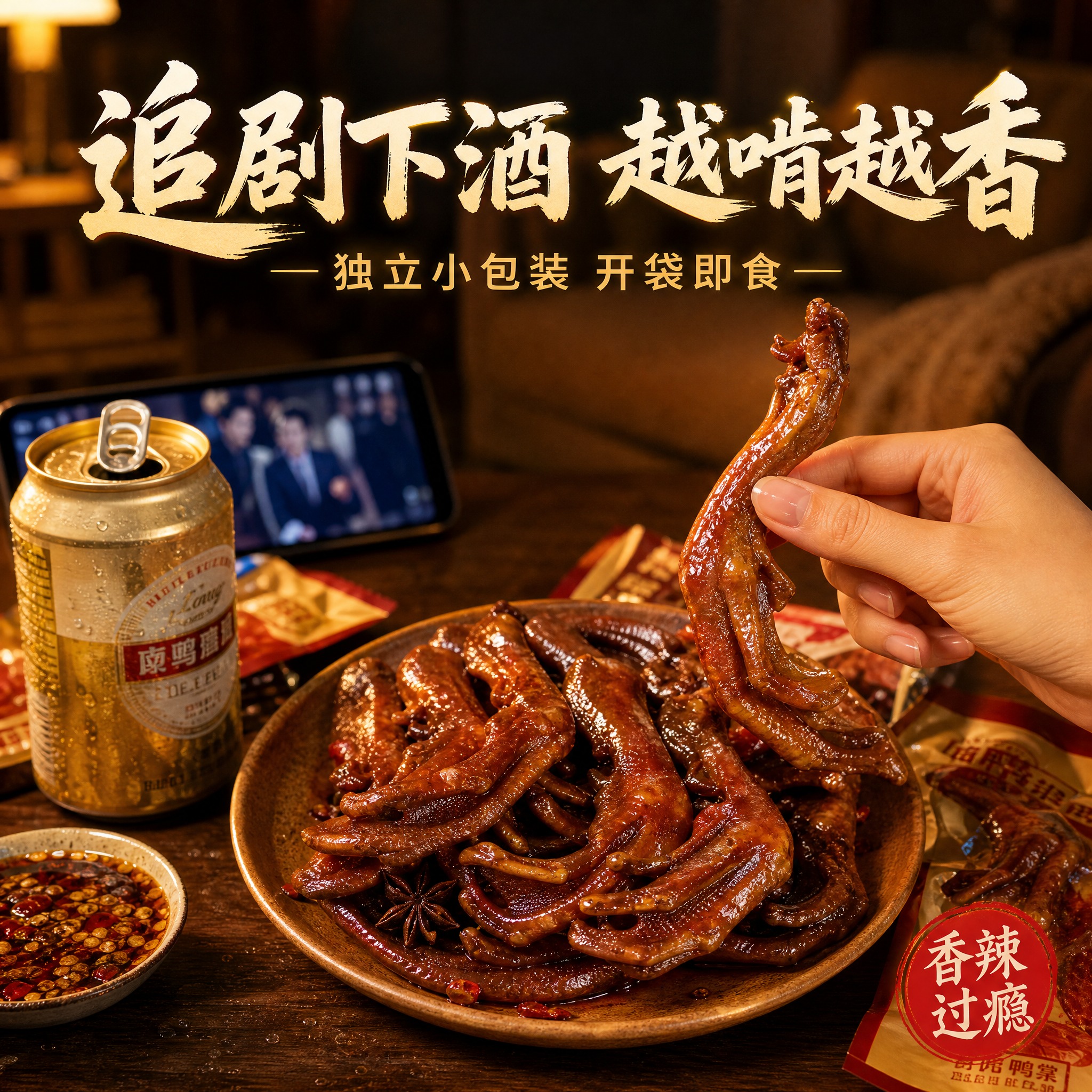 [主图-4] 香辣味卤鸭掌 食用场景 追剧下酒生活方式。 [统… - 图片创意预览