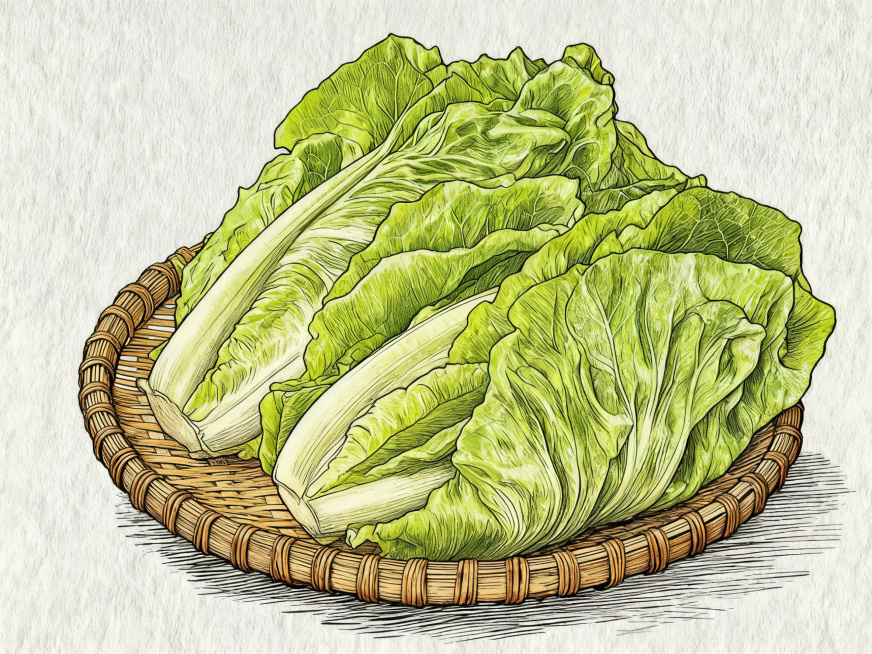 将图片转换为手绘插画风格，保留生菜和竹篮的构图预览效果
