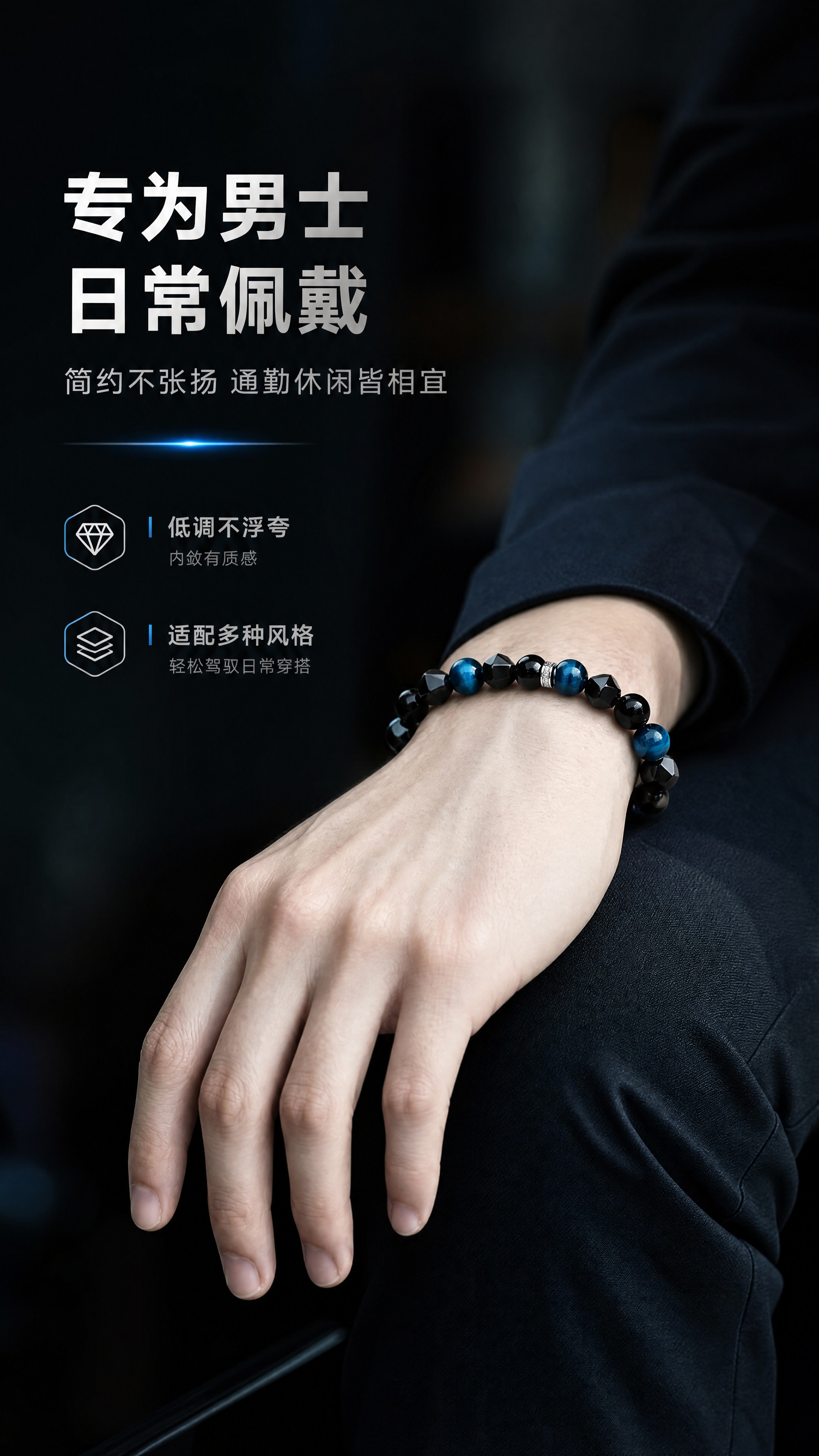 [商品] 使用【图1】男士手串，佩戴在【图3】的男士手腕上；保… - 图片创意预览