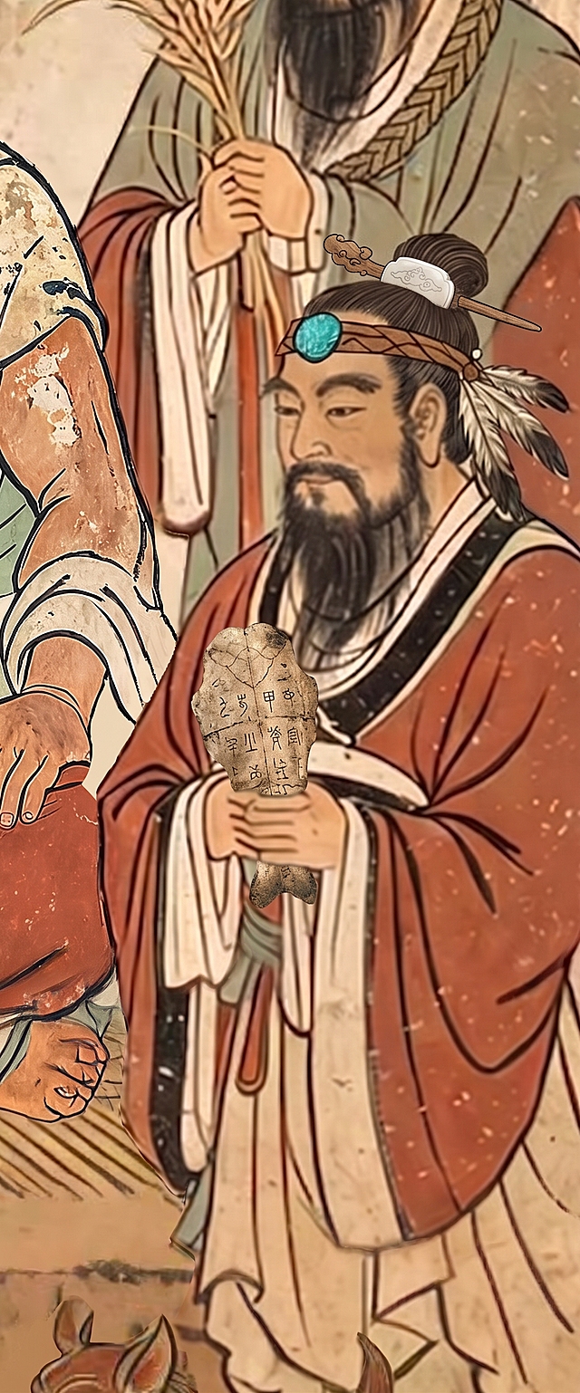 发簪改的正常点，手里拿着卜骨或者龟甲