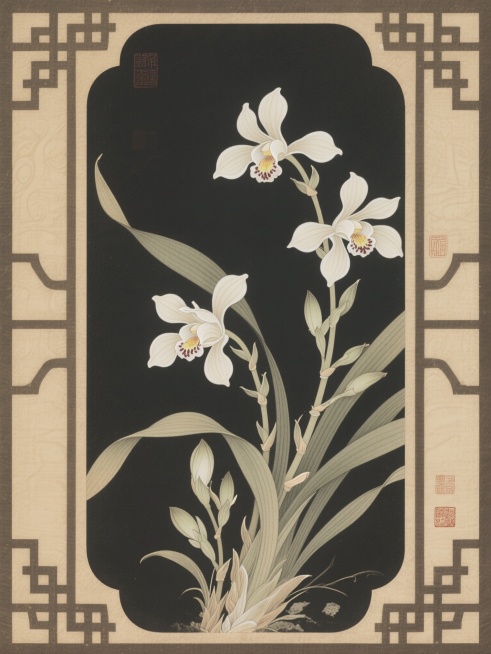 新工笔画风格，以兰花为主题的，中式复古海报预览效果