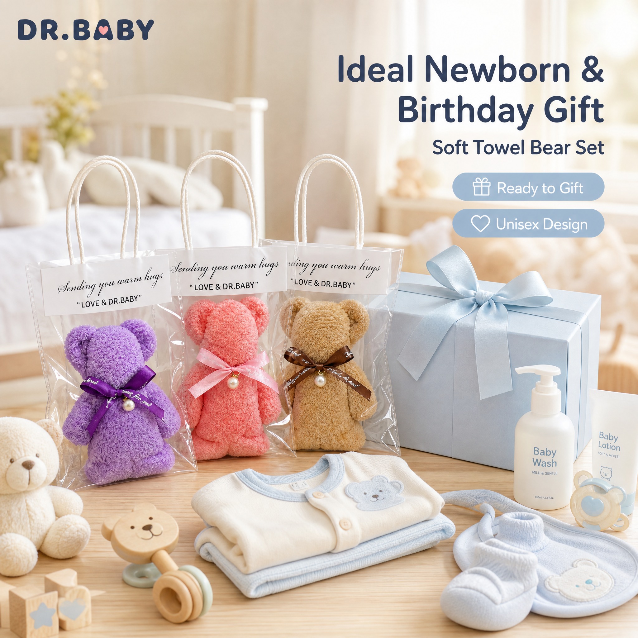 [主图-2] 主题：DR.BABY 小熊毛巾礼盒送礼场景特写，… - 图片创意预览