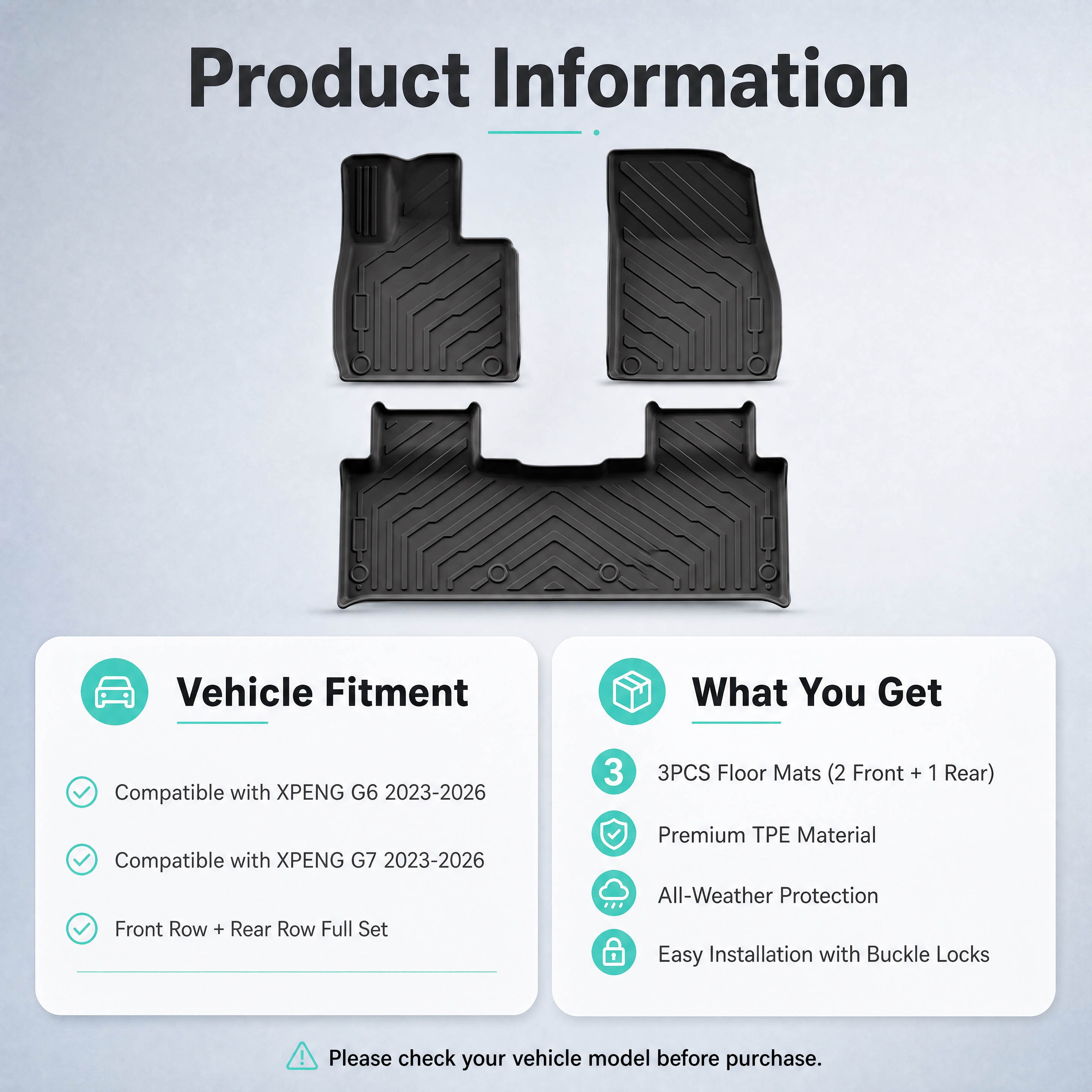 [商品] 使用【图1】黑色TPE汽车脚垫3件套（前排2片+后排… - 图片创意预览