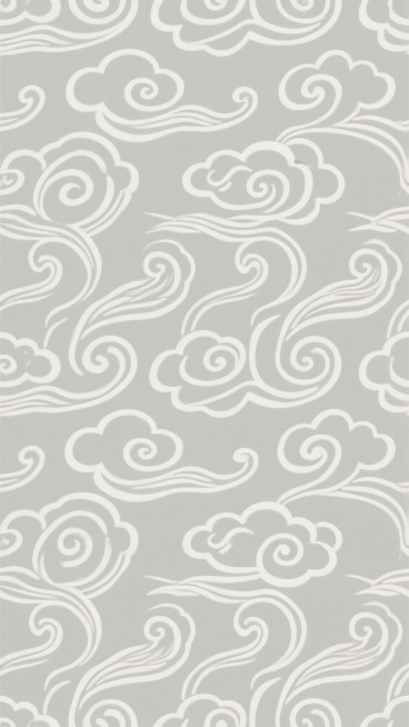 一张具有中国传统云纹和卷草纹相结合的无缝背景图案，采用浅灰色作为底色，白色线条勾勒出流畅灵动的不同纹路，包括大小不一的如意云纹、飘逸的卷草曲线和旋涡状纹样，整体呈现出清雅古朴的东方美学风格，图案排列均匀有序且富有节奏感，线条粗细适中，转折圆润自然，营造出宁静和谐的视觉氛围，同时融入多种传统吉祥纹路元素，使背景兼具装饰性与文化底蕴。预览效果