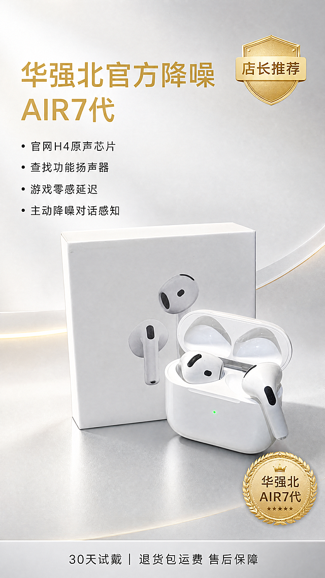 使用商品详情页技能根据商品图「图片1」「图片1」「图片1」「图片1」生成详情页，参考图为「图片1」「图片1」「图片1」「图片1」「图片1」「图片1」，商品名称为华强北AIR7代，卖点为 ，适配平台为拼多多，图片比例为9:16，需求屏数为8张，