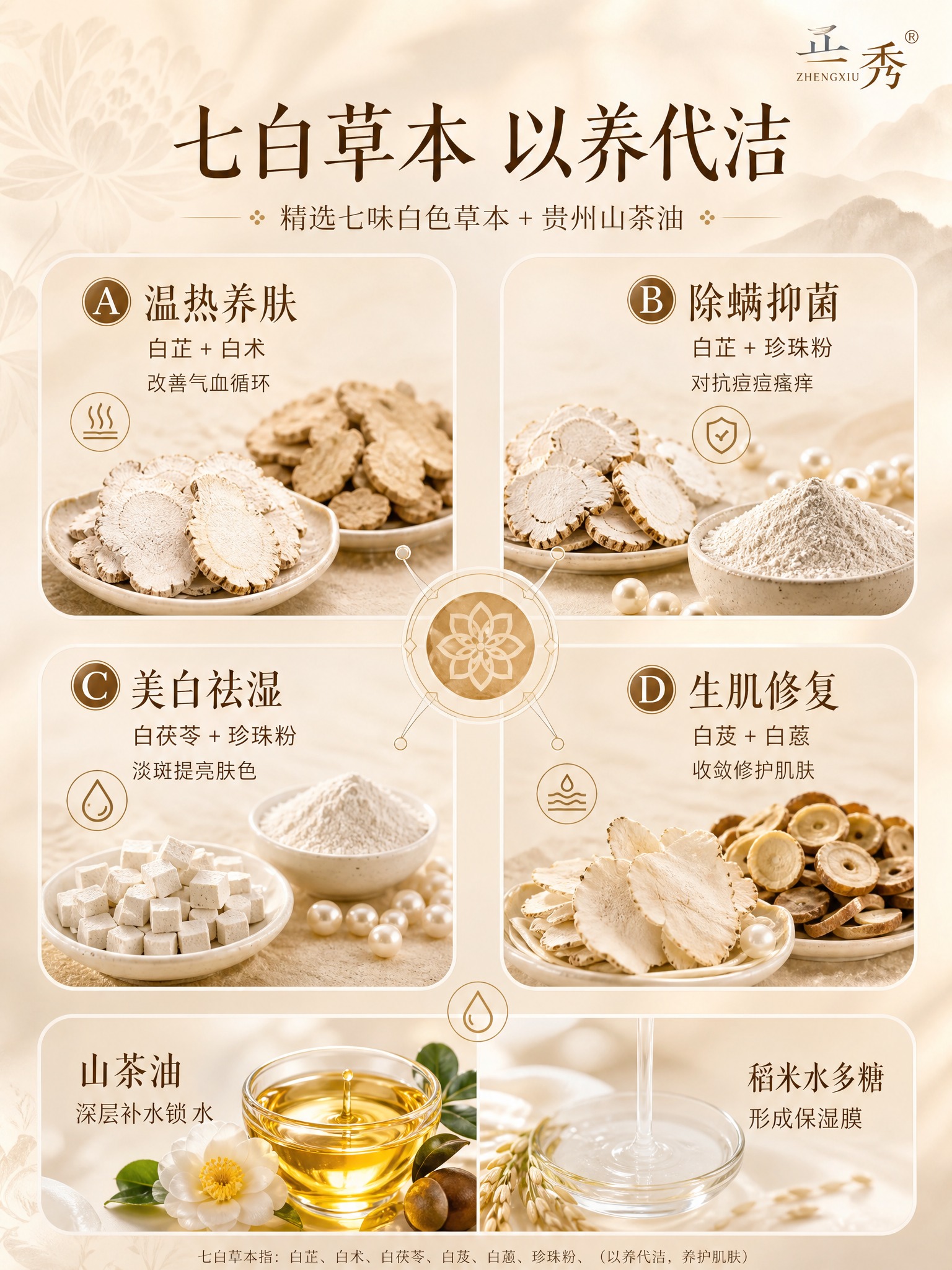 [详情页-3] 成分功效页，七白草本分组解析，展示功效链路。… - 图片创意预览
