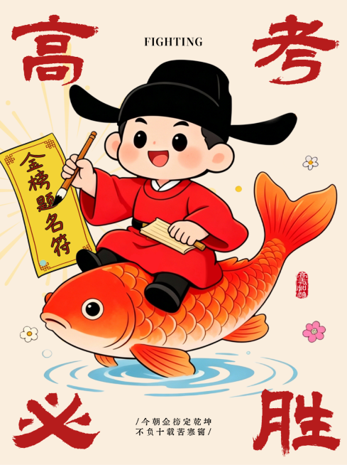 高考必胜祝福可爱卡通风格小红书封面预览效果