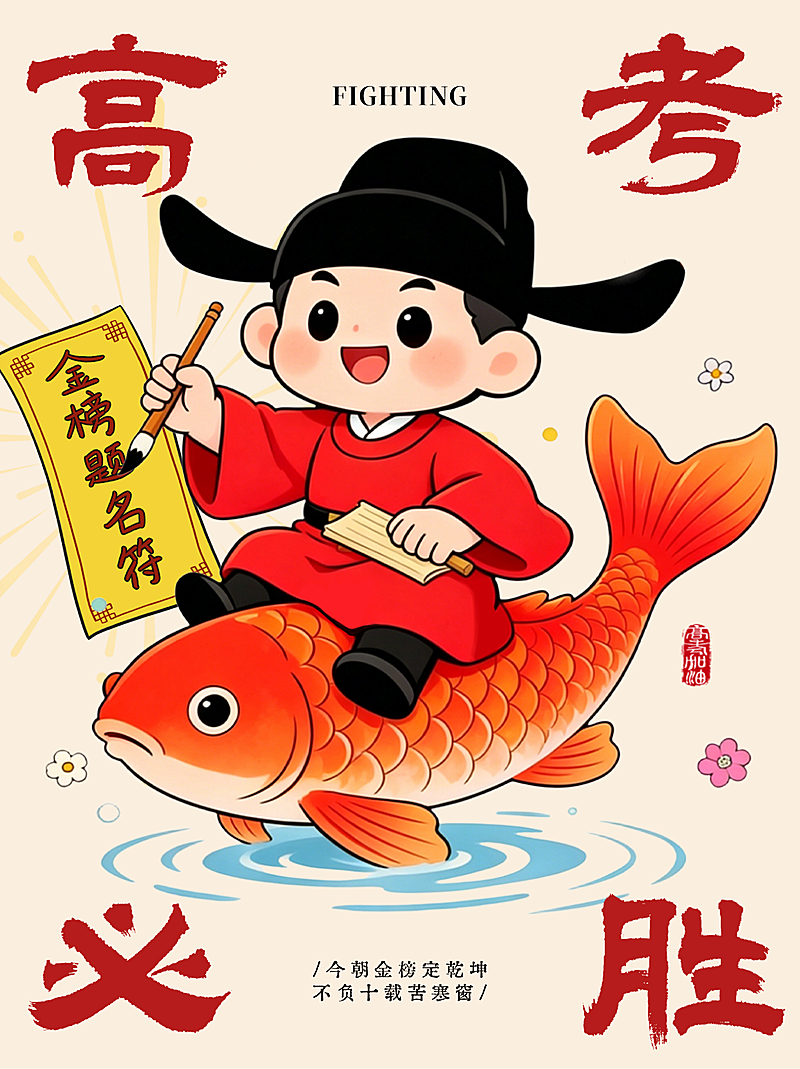 高考必胜祝福可爱卡通风格小红书封面