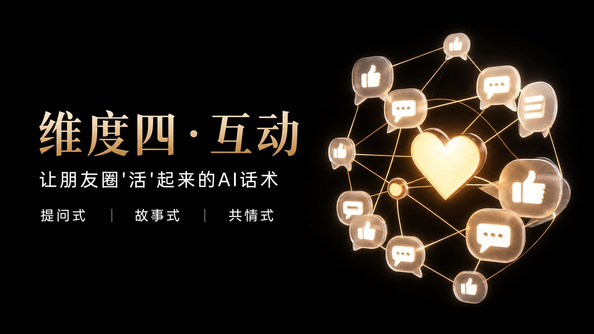16:9横版构图，左侧中部放置金色衬线大号标题文字"维度四·互… - 图片创意预览