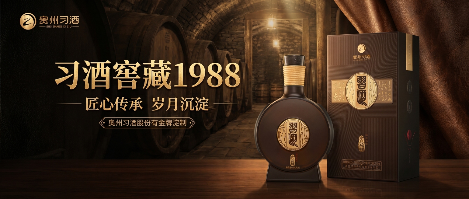 习酒窖藏1988产品海报，高级感黑棕色系，融入原产品图，风格高端沉稳，突出产品主题预览效果