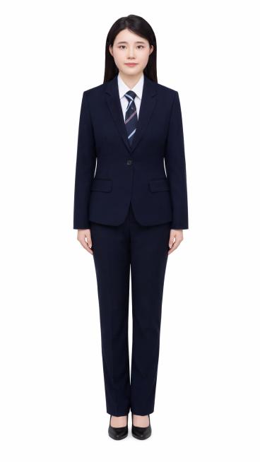 根据这张证件照扩展生成人物全身照，保持人物外貌、发型、深蓝色西装、白色衬衫和条纹领带不变，背景保持纯白色，生成站姿标准的全身证件照，整体风格正式统一预览效果