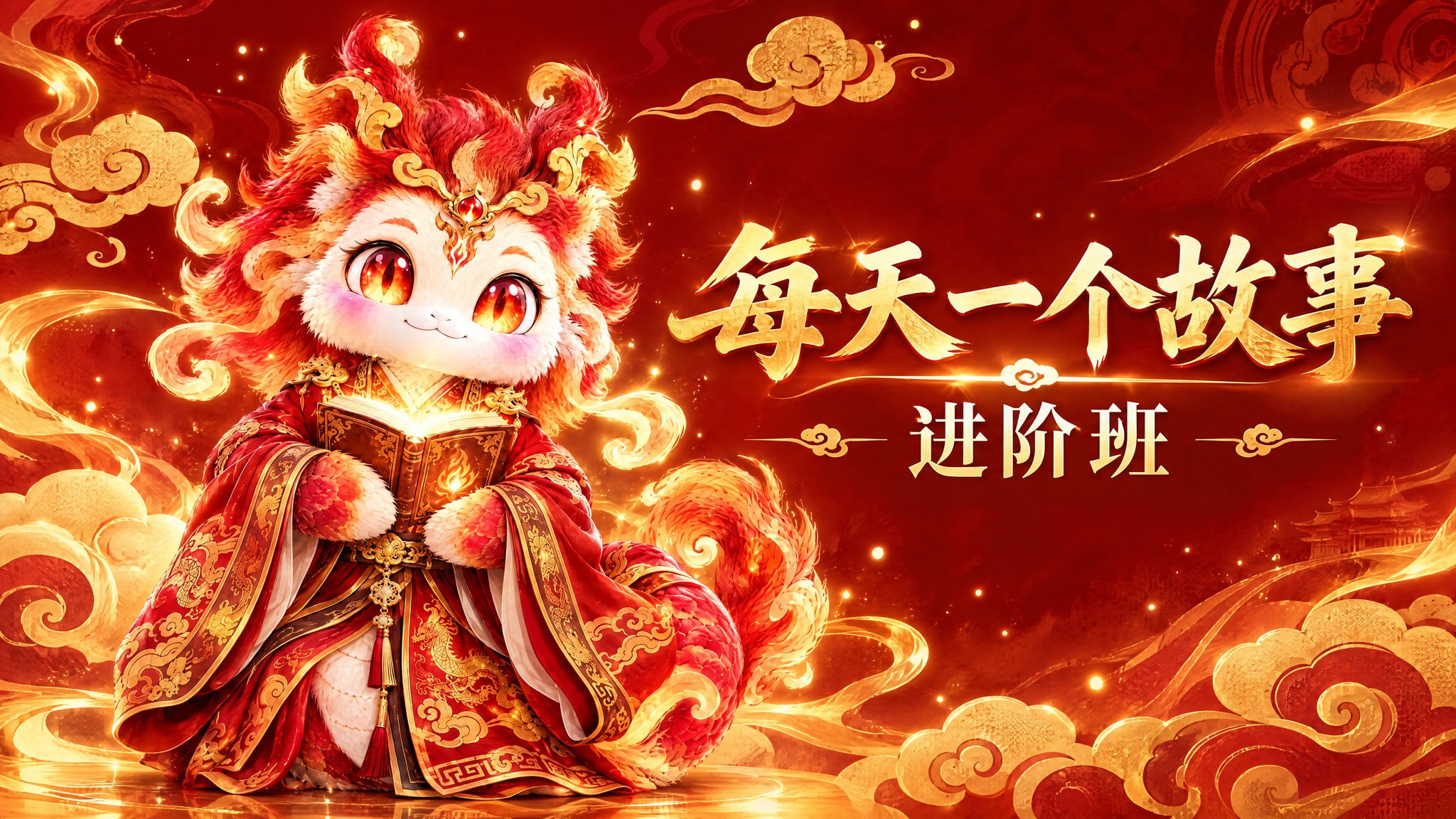 横版教育宣传图，尺寸540x292，左侧放置参考图中的红金色麒… - 图片创意预览