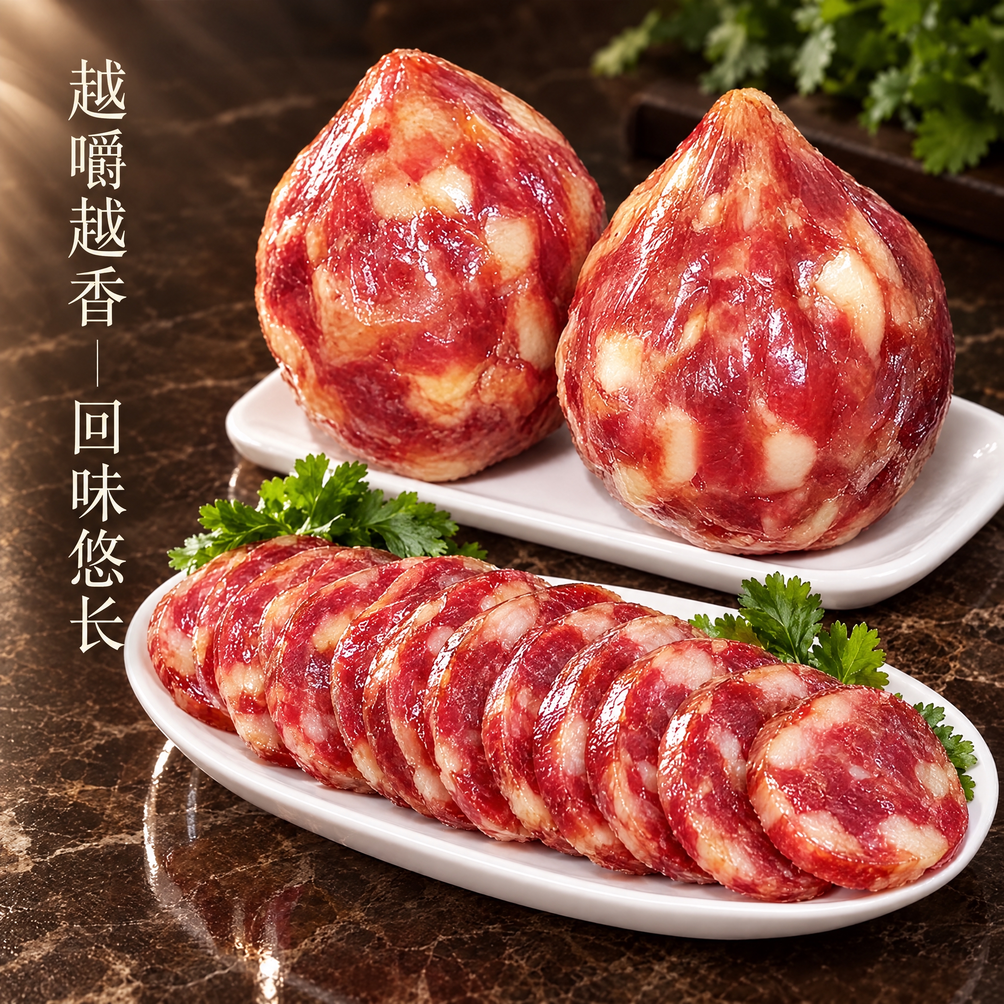 香肚电商详情图，1:1正方形构图，香肚产品占据画面大面积，保持… - 图片创意预览
