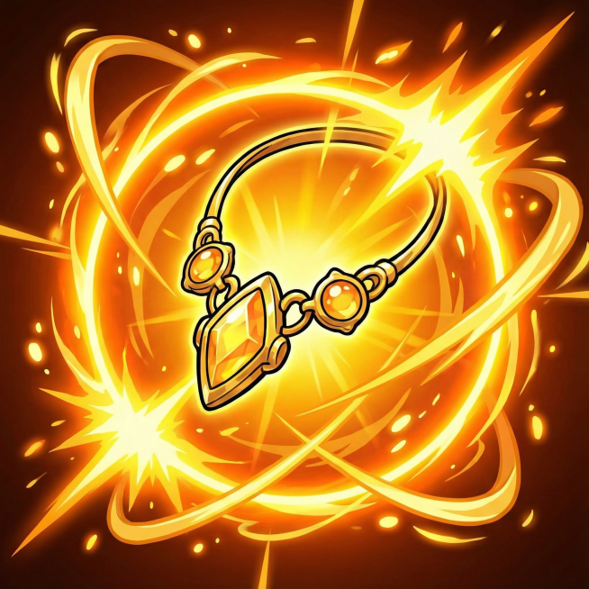 制作同类型BUFF类技能图5个  ：逐日武器，逐日项链，逐日戒指，逐日手镯，逐日头盔，集齐逐日套装激活图标，风格要求：色彩鲜艳的卡通/动漫风，带有强烈的光效、动态特效，5个颜色以级橙黄色为主色调，图案预览效果