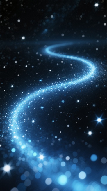 深邃的黑色宇宙背景，点缀着无数闪烁的白色与淡蓝色星星，一条由密集星光粒子组成的优美螺旋状光带从画面底部向上蜿蜒延伸，光带呈现出由深蓝到浅蓝的渐变色调，带有细腻的颗粒感和流动的动态效果，整体营造出神秘、宁静而浩瀚的星空氛围，光带的螺旋结构富有韵律感，星星分布疏密有致，远处的星星较为稀疏朦胧，近处的星光粒子更为清晰明亮，整体画面具有梦幻般的宇宙空间感。预览效果