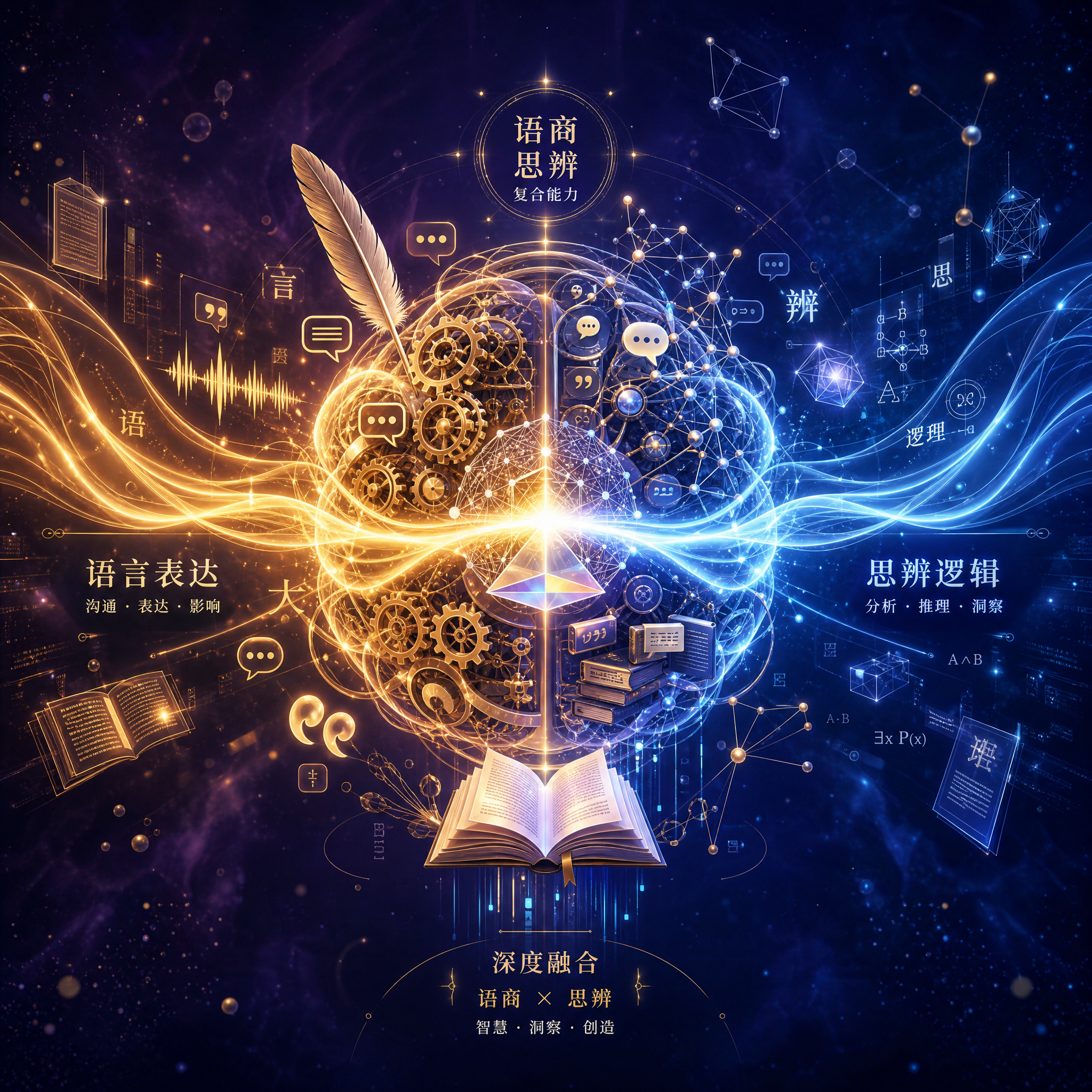 抽象概念视觉化，表现「语言能力（语商）与思维品质（思辨）的复合… - 图片创意预览