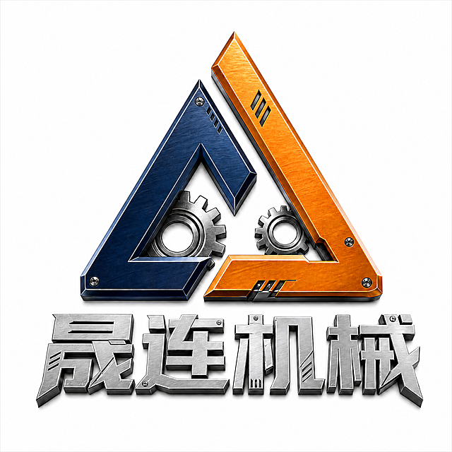 修改图片，将"晟连机械"四个文字全部改为不锈钢拉丝金属本色，去除蓝色和橙色，保留原有的三角logo配色不变，整体保持3D工业机械风格，金属拉丝质感，背景为纯白色，文字整体完整呈现不裁切，四周留安全边距