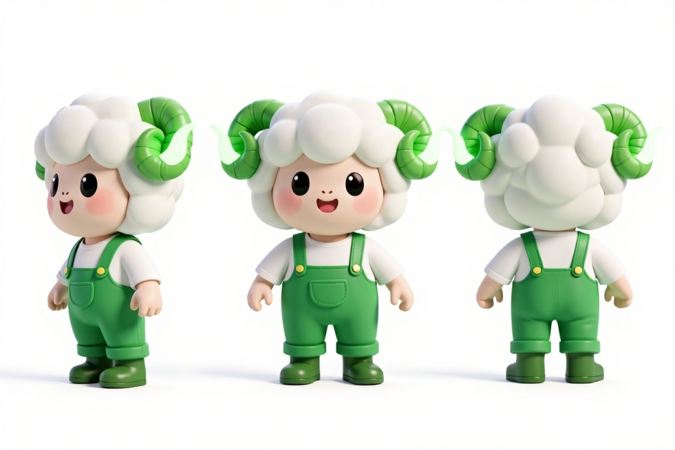 根据这个logo生成一个卖牛羊肉的IP三视图预览效果