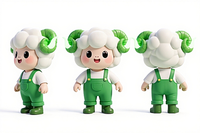 根据这个logo生成一个卖牛羊肉的IP三视图