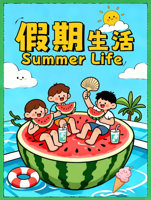 假期生活宣传推广可爱卡通风小红书封面预览效果