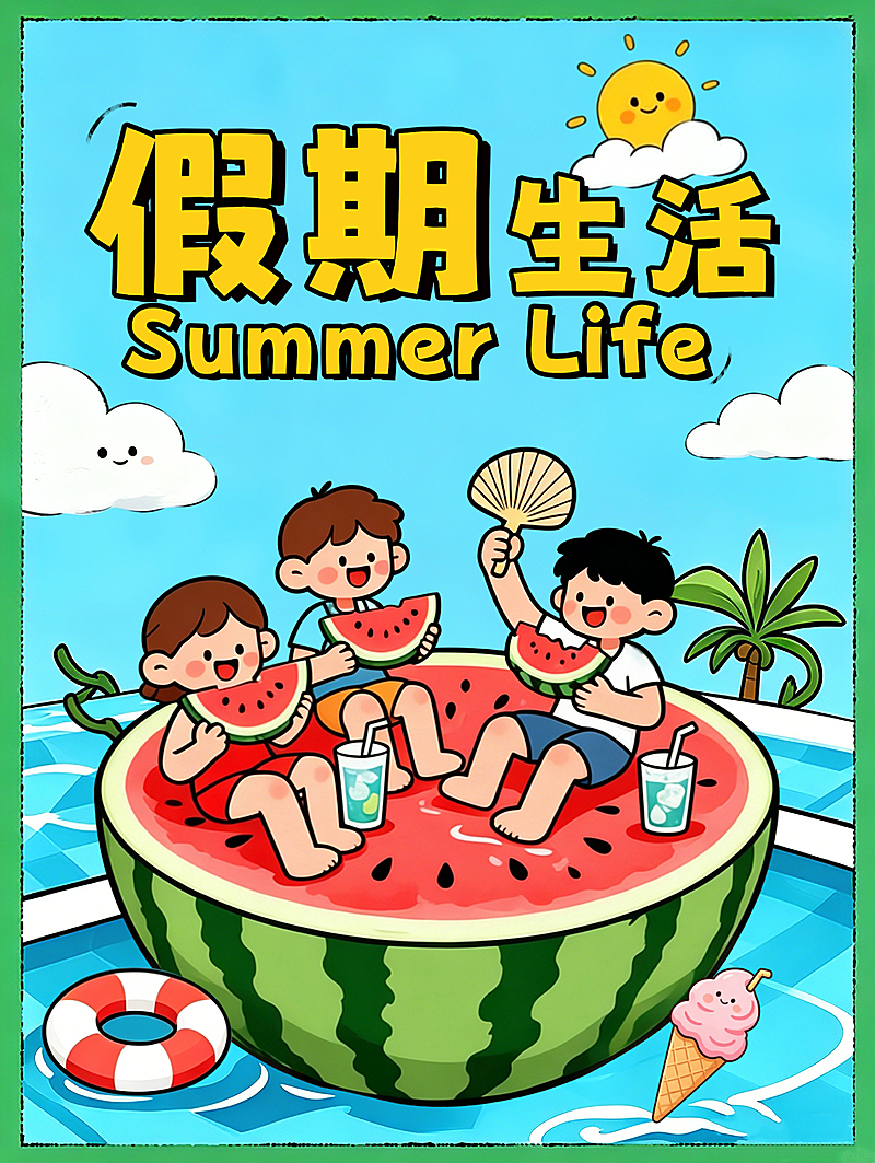 假期生活宣传推广可爱卡通风小红书封面