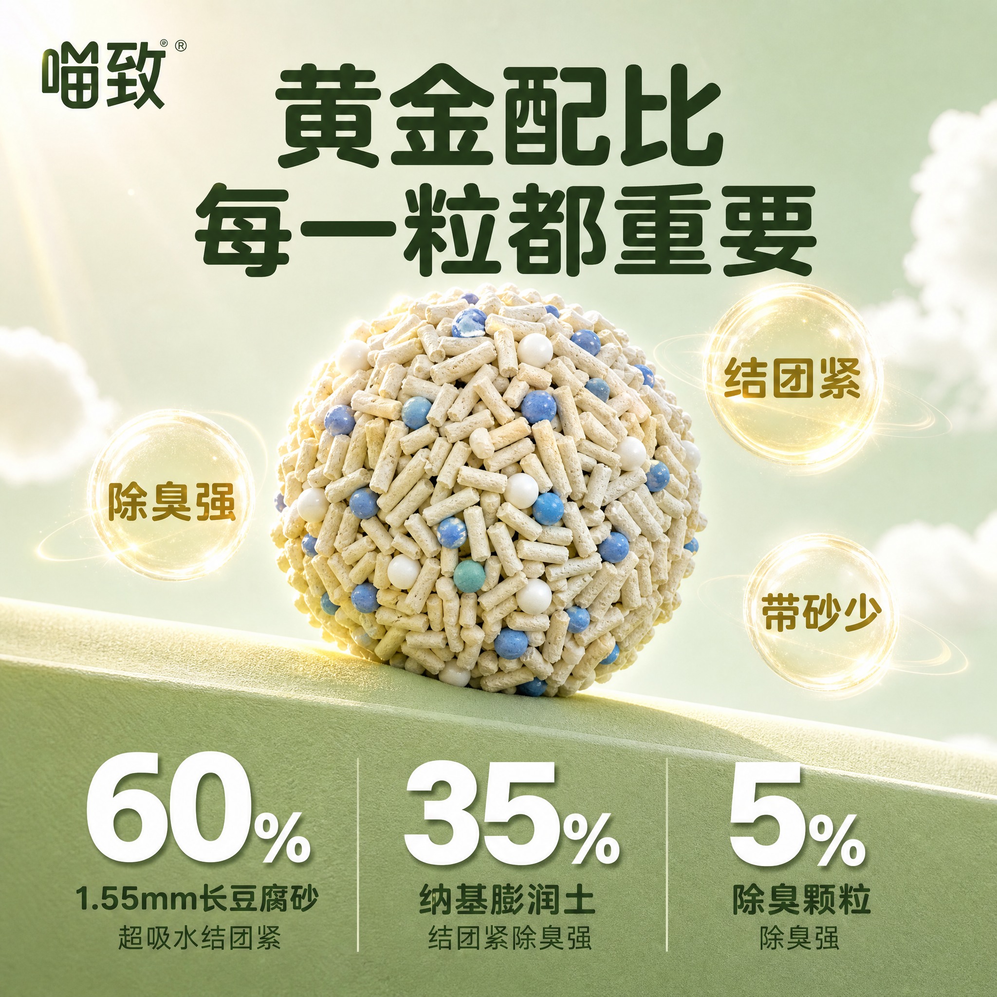 [主图-3] 喵致豆腐混合猫砂 核心亮点 黄金配比成分展示。… - 图片创意预览