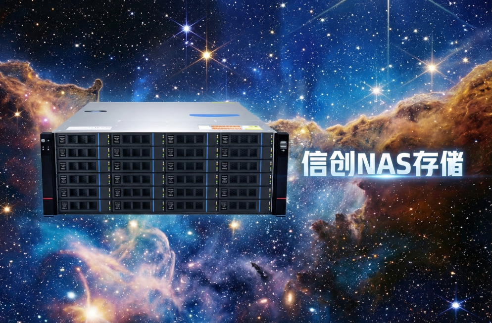 图片分辨率400*200，高科技，数据存储设备，添加信创NAS存储，字体不能在设备上，加背景图，生成6张图片预览效果