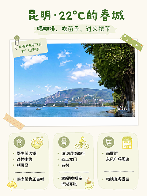 夏季旅游地昆明推荐宣传实景手账拼贴风小红书配图